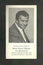 Rare Vintage 1972 Holy Card Baron GEORG ULLMANN von BARANYAVAR Hungary 1922-1972