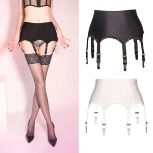 Retro Glossy Lace Trim Garter Belt with 6 Adjustable Metal Clips Suspender - Picture 1 of 9