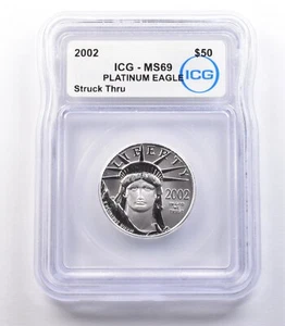 ERROR 2002 $50 American Platinum Eagle Struck Thru 1/2 Oz MS69 ICG *9749 - Picture 1 of 3