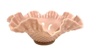 Vintage Fenton Pastel Pink Hobnail Milk Glass Bowl with Ruffled Edges - Picture 1 of 6