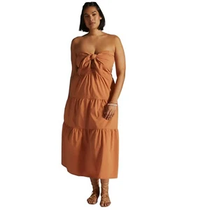 New Anthropologie Strapless Midi Dress Tie-Front Size Petite X Large - Picture 1 of 6