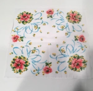 New Floral Handkerchief Pink Yellow Blue Window Decor Quilt Fabric Cutter Craft - Picture 1 of 5