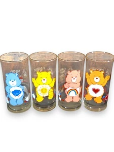 Set of 4 Vtg Care Bears Glasses Pizza Hut Cheer Funshine Tenderheart Grumpy 1983 - Picture 1 of 5