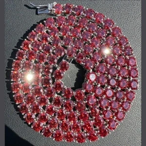 45.72ctw Round Lab Created Ruby 14K White Gold Plated 4mm Womens Tennis Necklace - Picture 1 of 9