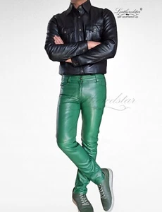 Vaqueros ajustados de cuero verde claro súper ajustados ajustados cuero liso - Imagen 1 de 10