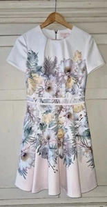 Ted Baker Skater Dress HAYLINN Jersey Pink Woodland Floral Print Size 1 UK 8 - Picture 1 of 9