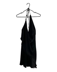 New SNDYS Women's Black Satin Rosita Mini Dress XXL - Halter Neck & Open Back - Picture 1 of 5