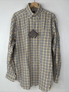 Robert Talbott Men’s XL Estate Gold Brown Navy Plaid Long Sleeve Button Shirt - Picture 1 of 15
