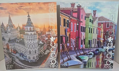 Buffalo Games 2 Blanc Jigsaw Puzzles 1000pc Architecture Boats Complete Used - Image 1 of 4