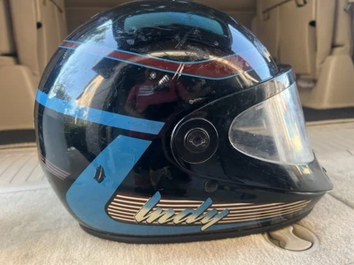 Vintage Polaris Indy Snowmobile Helmet Full-Face Black Blue Red - Some Scratches - Image 1 of 4