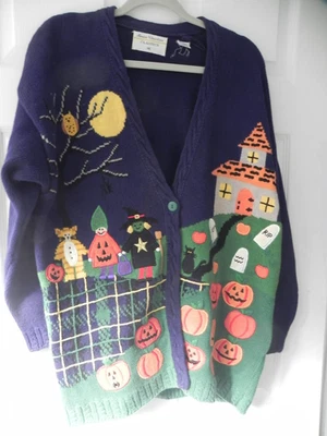 De Colección Marisa Christina Halloween Suéter Cárdigan Tejido a Mano Suéter Clásico Med Foto 1 de 4