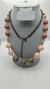 NY Single Strand Beaded Statement Necklace Wood Chunky Adjustable Boho Layered - Picture 1 of 12