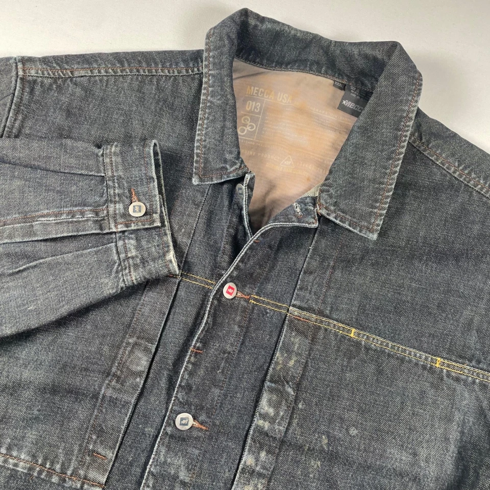 Jaqueta jeans Mecca EUA botão frontal lavagem escura streetwear hip hop folgada Y2K XXXL - Imagem 1 de 4