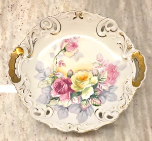 Japanese Arnart Serving Plate Gold Handles w/Roses Flowers and Cutouts - Picture 1 of 23