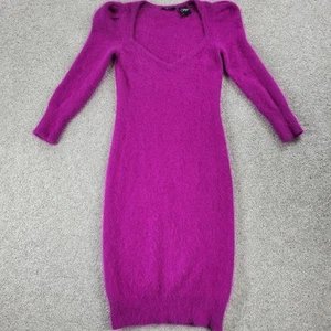 Vintage Mod International Angora Kleid S Lila Kaninchen Puffärmel Wimpern Bodycon - Bild 1 von 19