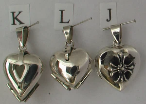 925 Sterling Silver Heart-Shaped Locket Pendant Tops - Picture 1 of 12