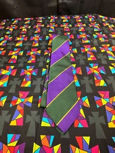 Ben Silver Charleston London Green Purple Yellow Repp Tie - Picture 1 of 2