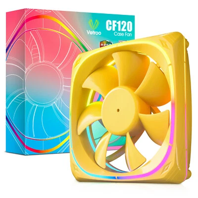 Vetroo Yellow 120mm Case Fan 5V 3 PIN Addressable RGB MB Sync PC Cooling Fan - Image 1 of 4
