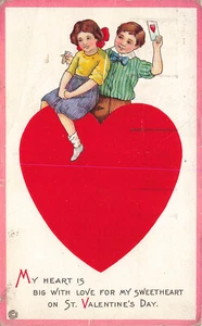 VINTAGE VALENTINE POSTCARD MY HEART IS BIG WITH LOVE FOR SWEETHEART 012724 T - Picture 1 of 2