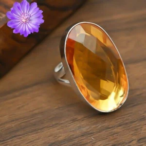 Anillo de plata esterlina 925 con piedras preciosas de citrino amarillo hecho a mano anillo de joyería para regalo - Imagen 1 de 3