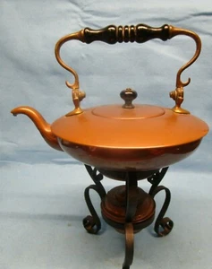 Vintage Copper and Brasss TEAPOT With Stand-and Warmer - Picture 1 of 11
