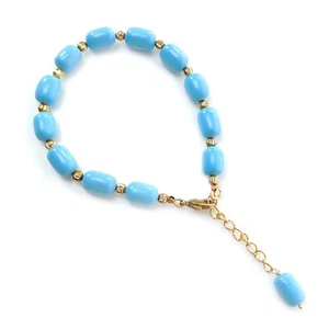 Brazalete de latón con cuentas lisas baguette turquesa sintética azul de 64,00 quilates 7" - Imagen 1 de 5