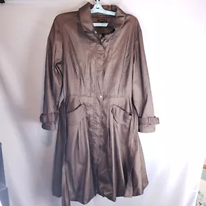 Samuel Dong Bubble Dress Trench Coat Womens sz L Brown Belted - Picture 1 of 8