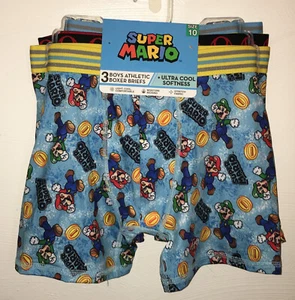 Boys Super Mario Athletic Boxer Briefs Underwear Size 10 New Nintendo 3 Pack - Picture 1 of 5