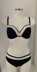 Panache Taylor UK 30G Wired Padded Plunge Bikini & UK 8 Bottom Black/Ivory - Picture 1 of 8