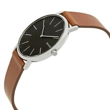 Skagen Signature 40mm Grey Dial Silver Tone Brown Leather Men's Watch SKW6429 