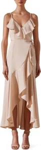 Vestido envolvente con volantes de lujo Shona Joy en marfil champán nuevo talla 8 - Imagen 1 de 7