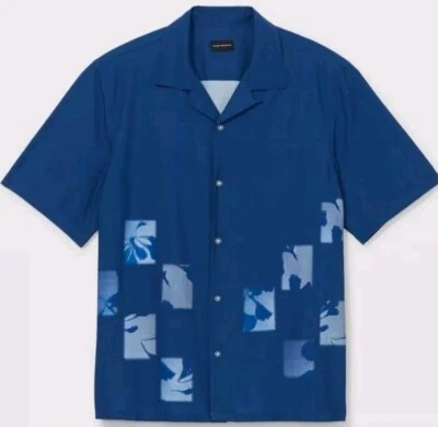 Club Monaco Men’s Sunkiss Print Camp Button Up Collar Shirt Size Small Blue NEW - Image 1 of 4