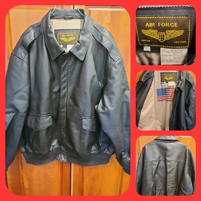 Vtg Air Force Landing Leather Bomber Jacket USA Flag Sz. 3XL Military Style  - Image 1 of 4