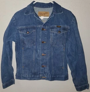 Vntg Denim Jacket Youth Lg Blue Trucker Western Wrangler "Green Country Rodeo" - Picture 1 of 4