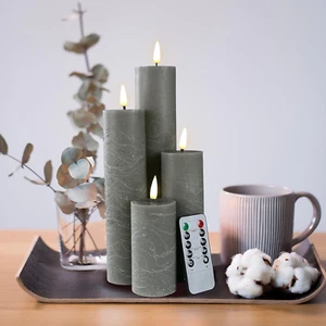 Flameless Pillar Candle Set Wax Grey Tall Remote Flickering Battery Operated - Picture 1 of 12