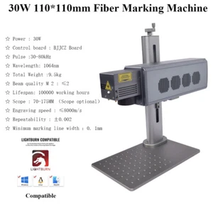 Portable 30W 110*110mm Fiber Metal Marking Machine BJJCZ Board Fit Lightburn - Picture 1 of 11