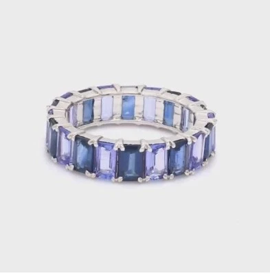 Anillo banda eternidad plata 925 zafiro azul tanzanita corte octágono, Foto 1 de 2