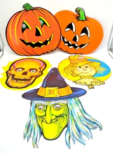Vintage Halloween Die Cut Beistle Skull Witch Pumpkin Scarecrow Lot 5 Decor "B" - Picture 1 of 11