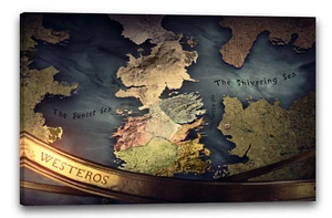 Lein-Wand-Bild: Game of Thrones Landkarte Westeros Globus Meer - Bild 1 von 5