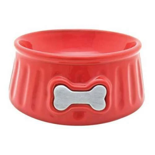 DOGIT Keramiknapf 350 ml rot mit Knochendesign - Bild 1 von 1