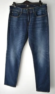 7 For All Mankind Slim Straight Distressed Dark Blue Cotton Denim Jeans Size 34 - Picture 1 of 5