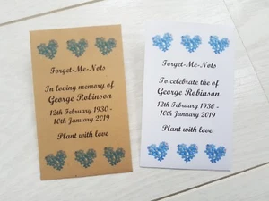 50 personalisierte Forget Me Not Seed Pakete Umschläge Beerdigung gefüllt/ungefüllt - Bild 1 von 2