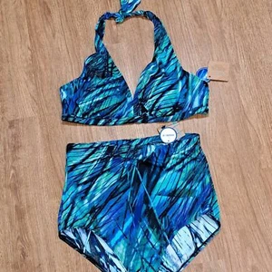 Swimsuit For All Two Piece Green & Blue Multi Color NWT Size Womens 20 - Picture 1 of 7