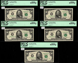 5 Consecutive 1985 $50 Federal Reserve Notes Small Heads PCGS 65PPQ (CAJ) - Picture 1 of 3