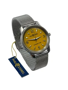 VINTAGE 90'S PHILIP ESTEREL SUMMER TIME UNISEX QUARZO CINTURINO ACCIAIO MESH - Picture 1 of 4