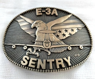 Vintage Solid Brass Belt Buckle 1980s U.S. Air Force E-3A Sentry Boeing ADM — 第 1/4 张图片