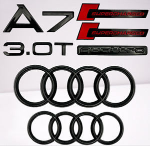 For Audi A7 Emblem Rings Supercharged 3.0T Quattro Hood Boot Trunk Gloss Black 2