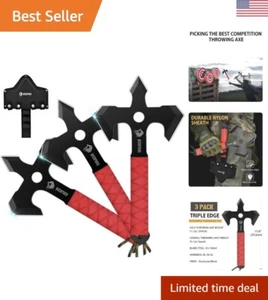 Throwing Axe Set - 11.9" Full Tang Triple Edge Blade with Sheath & Rubber Handle - Picture 1 of 8