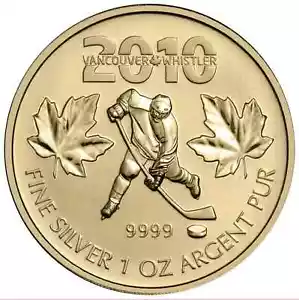 2010 $5 1 oz Silver Canadian Hockey Coin Vancouver Olympics - Picture 1 of 3