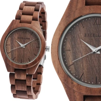 Damenuhr Armbanduhr Holzuhr Walnussholz Gliederarmband 1800157 Wood Excellanc - Bild 1 von 4
